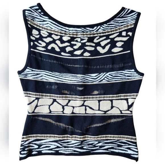 ANGELICA VAL vintage tank top, black/white/cream, animal print, size M - Picture 2 of 5